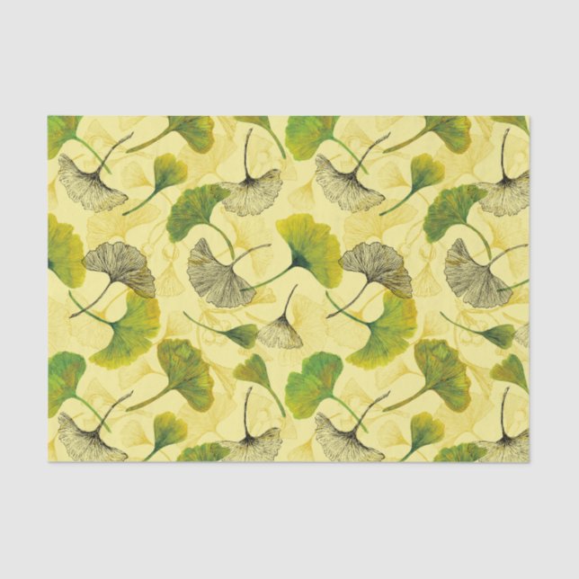 Papel De Seda Patrón de hojas botánicas acuáticas Ginkgo Biloba (Anverso)