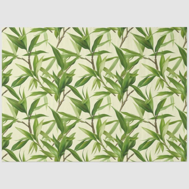 Papel De Seda Patrón de Hojas de Bambú Verde Decoupage (Anverso)