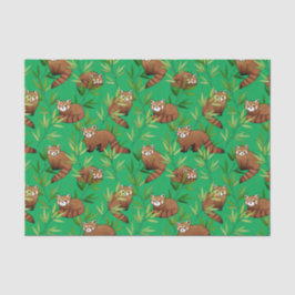 Papel De Seda Patrón de hojas de bambú y pandas rojas