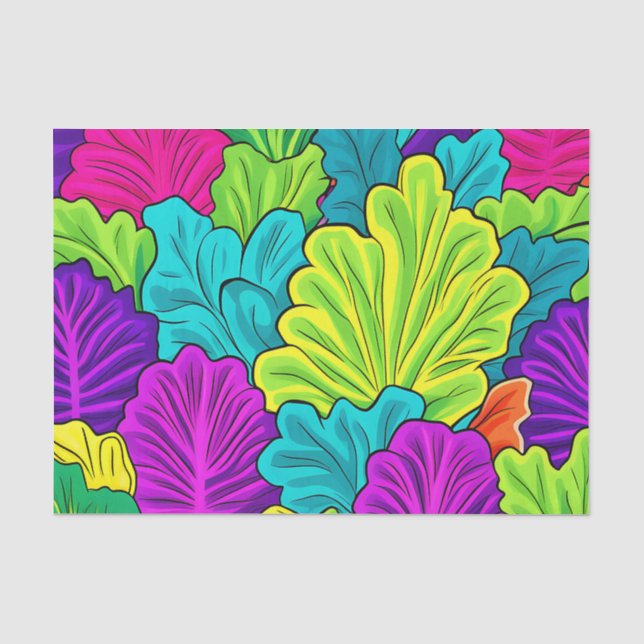 Papel De Seda Patrón de Hojas de Col Lombarda Arcoíris (Anverso)