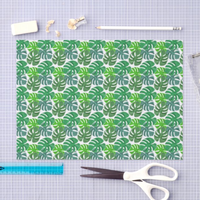 Papel De Seda Patrón de hojas de monstera tropical verde (Artesanía)