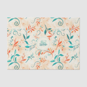 Papel De Seda Patrón de hojas de paisley azul y roja caprichosas
