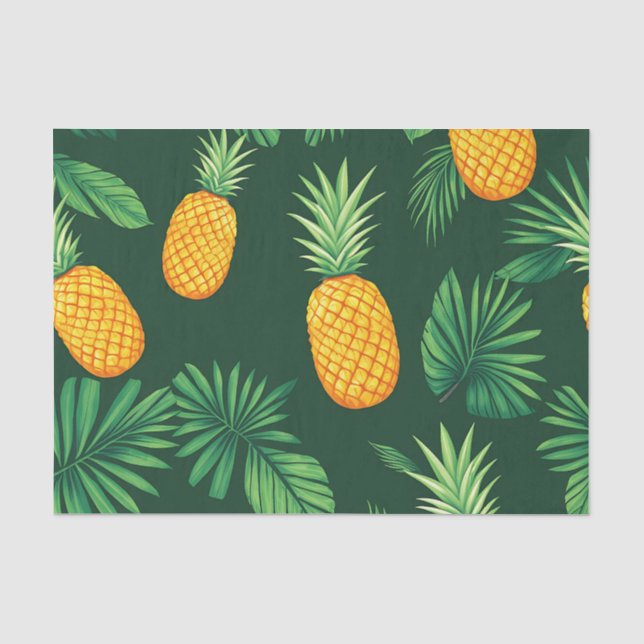 Papel De Seda Patrón de Hojas de Piña Tropical (Anverso)