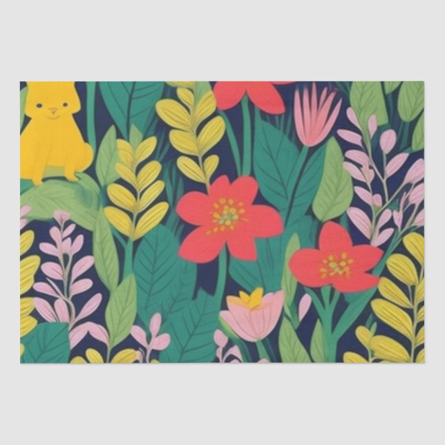 Papel De Seda Patrón de hojas florales de jungla (Anverso)