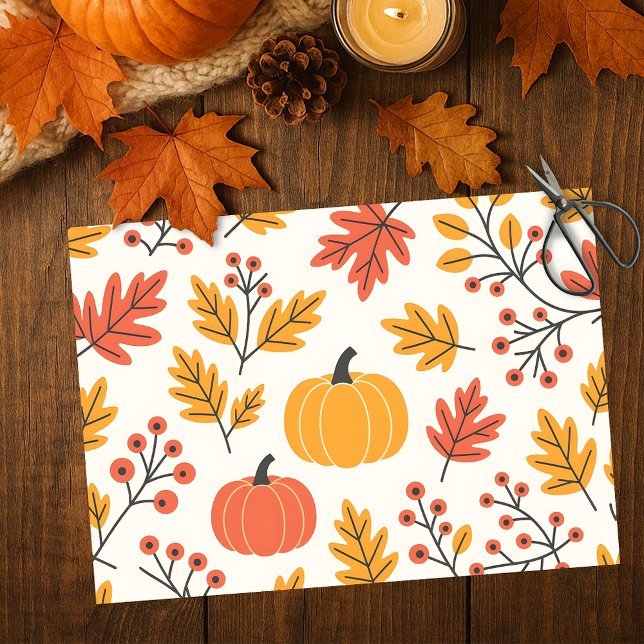 Papel De Seda Patrón de hojas otoñales de calabaza de otoño vibr (Subido por el creador)