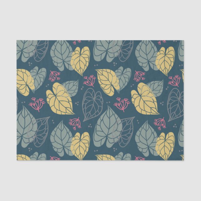 Papel De Seda Patrón de hojas tropicales amarillas y verdes (Anverso)