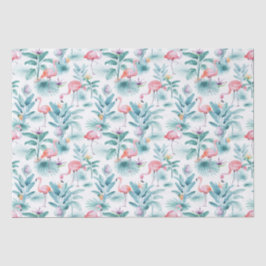 Papel De Seda Patrón de hojas tropicales de flamencos rosados