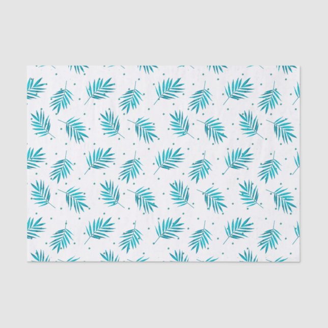 Papel De Seda Patrón de hojas tropicales de palmera azul-verde (Anverso)