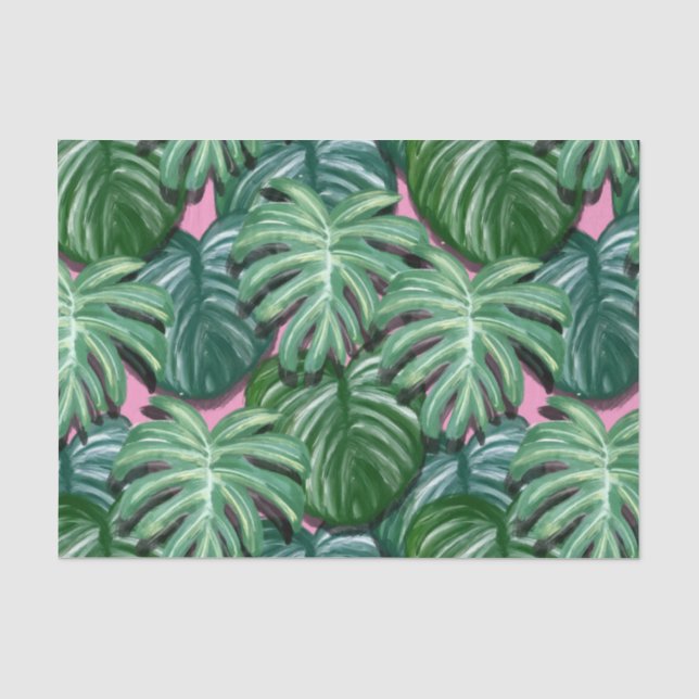 Papel De Seda Patrón de hojas tropicales verdes exóticas (Anverso)