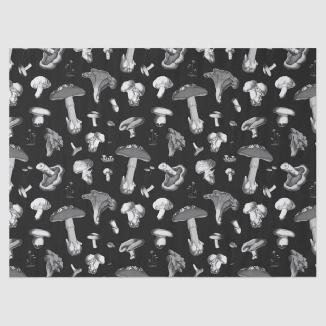 Papel De Seda Patrón de hongo del bosque Gris oscuro (Anverso)