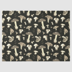 Papel De Seda Patrón de hongos del bosque beige sobre marrón osc