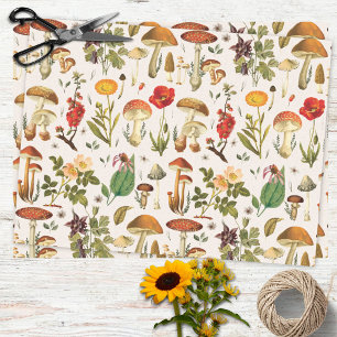 Papel De Seda Patrón de hongos y flores silvestres