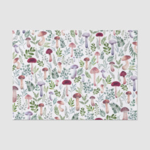 Papel De Seda Patrón de hongos y hojas silvestres acuarelas 