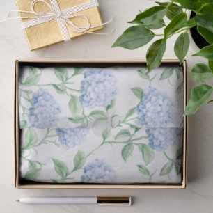 Papel De Seda Patrón de Hortensia Azul Acuarela Floral Botánica