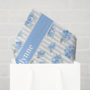 Papel De Seda Patrón de Hortensia Azul Elegante Nombre de Franja