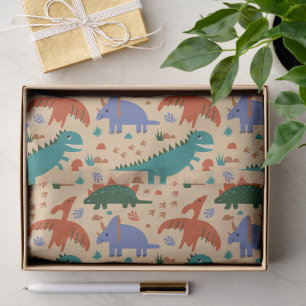 Papel De Seda Patrón de huellas fósiles y dinosaurios prehistóri