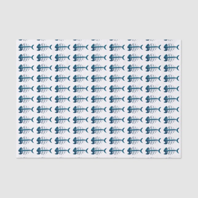Papel De Seda Patrón de huesos de peces azules (Anverso)