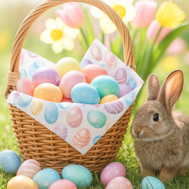 Papel De Seda Patrón de huevo de Pascua azul pastel rosa  (Pastel Easter egg tissue paper for baskets, crafts & spring gifts bright, cheerful, and festive!)