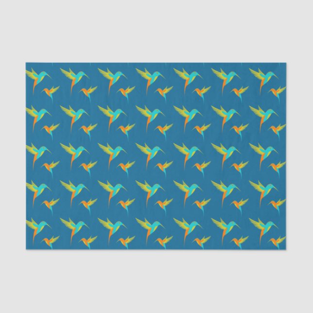 Papel De Seda Patrón de Hummingbirds exótico Azul (Anverso)