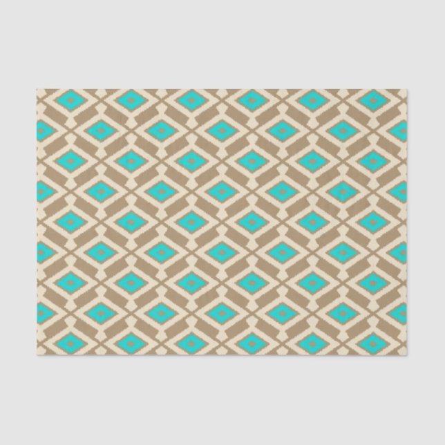 Papel De Seda Patrón de Ikat - Turquesa, Taupe y Beige (Anverso)