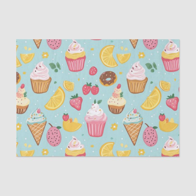 Papel De Seda Patrón de Ilustracion de elementos alimentarios ac (Anverso)