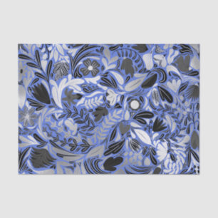 Papel De Seda Patrón de Ilustracion de hojas florales azules pla