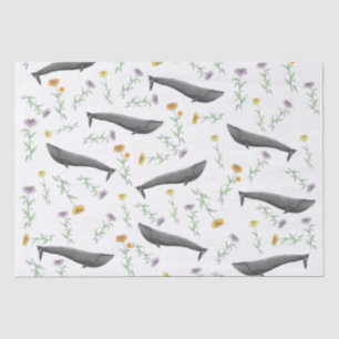 Papel De Seda Patrón de Ilustracion de primavera de ballena azul