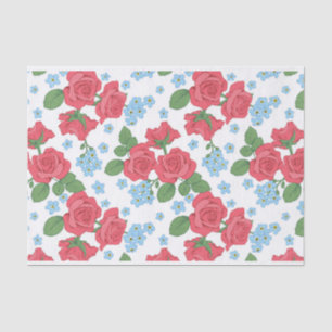 Papel De Seda Patrón de Ilustraciones de rosas rojas y flores az