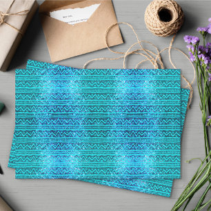 Papel De Seda Patrón de impresión tribal de Purpurina turquesa l