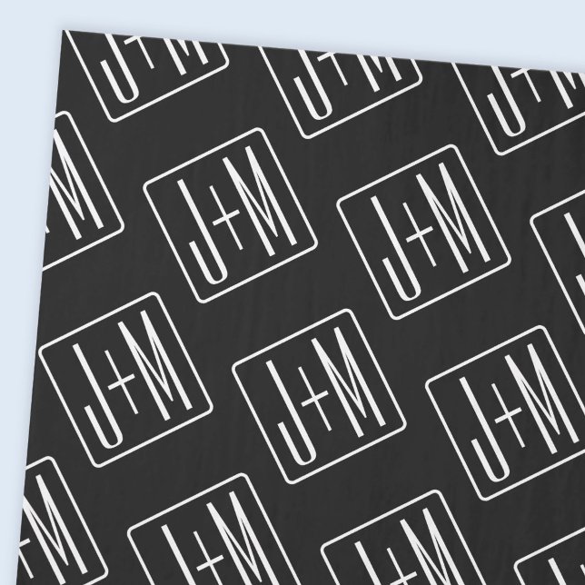 Papel De Seda Patrón de Iniciales Bodas Modernas | Blanco y negr (Subido por el creador)