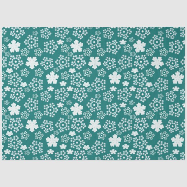 Papel De Seda Patrón de invierno estrella verde azulada y copo d (Anverso)