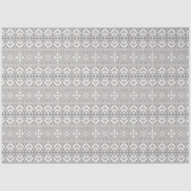 Papel De Seda Patrón de isla de Navidades blancos y plateados (Anverso)