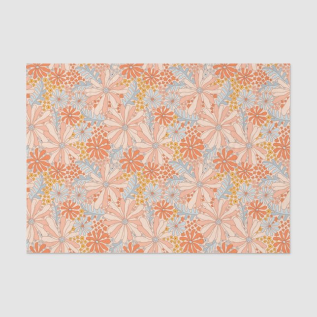 Papel De Seda Patrón de jardín de flores retro (Anverso)