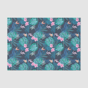 Papel De Seda Patrón de jardín de flores tropical azul