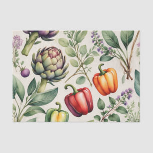 Papel De Seda Patrón de jardín de verduras en acuarela