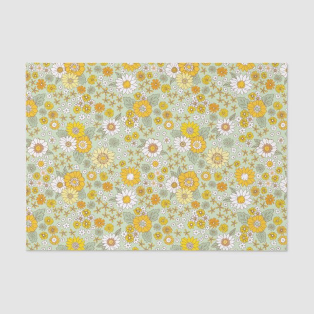 Papel De Seda Patrón de jardín floral amarillo (Anverso)