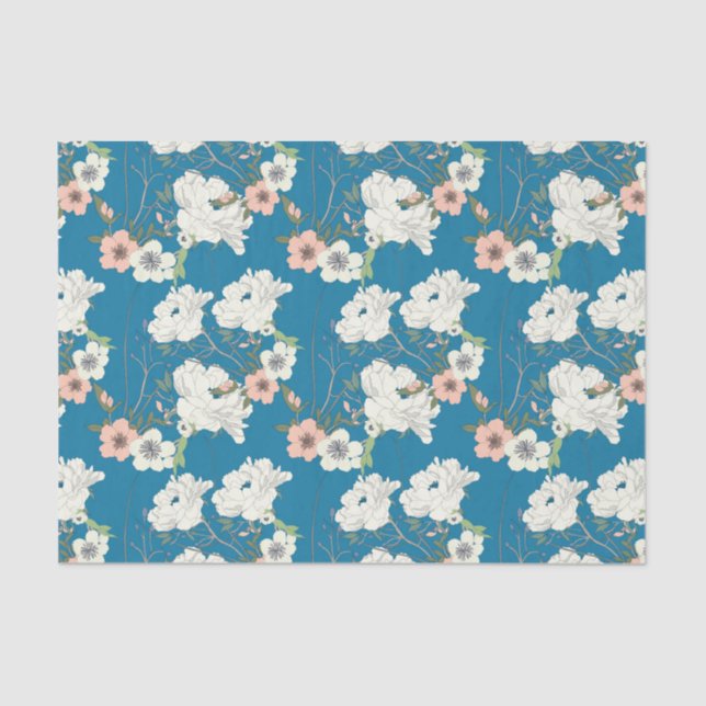 Papel De Seda Patrón de jardín floral blanco (Anverso)