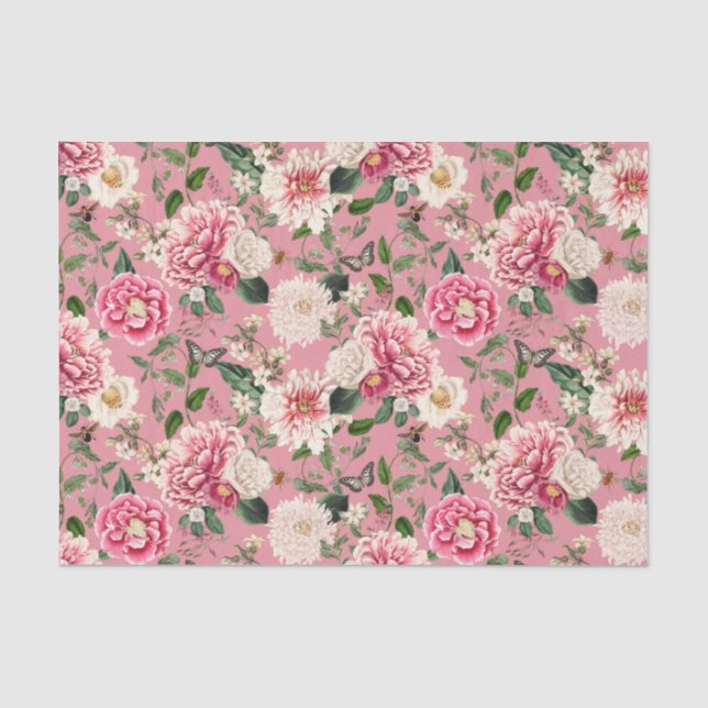 Papel De Seda Patrón de jardín floral gris oscuro (Anverso)