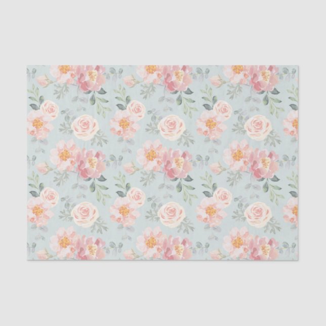 Papel De Seda Patrón de jardín rosa rosa pastel (Anverso)