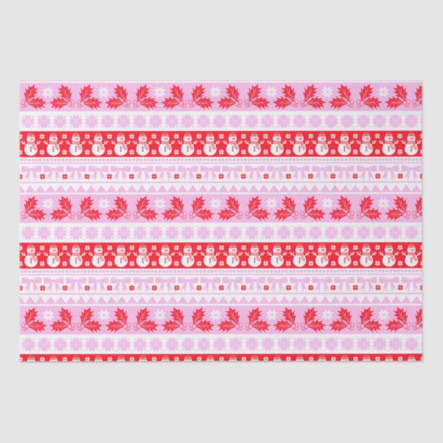 Papel De Seda Patrón de Knit de suéter navidad feo en rosa y roj (Anverso)