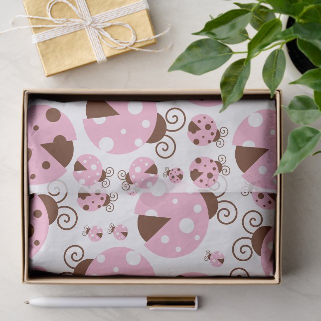 Papel De Seda Patrón De Ladybugs, Cute Ladybugs, Pink Ladybugs (Regalo )