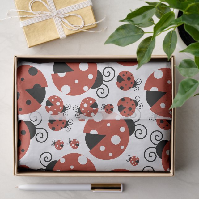 Papel De Seda Patrón De Ladybugs, Cute Ladybugs, Red Ladybugs (Regalo )
