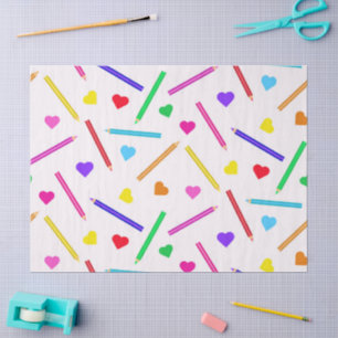 Papel De Seda Patrón de lápices escolares coloridos con corazone