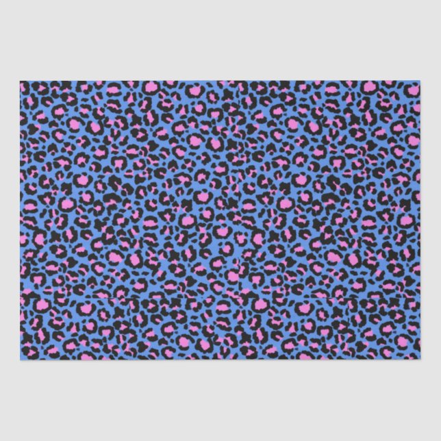Papel De Seda Patrón de leopardo en frambuesa con ajuste azul el (Anverso)