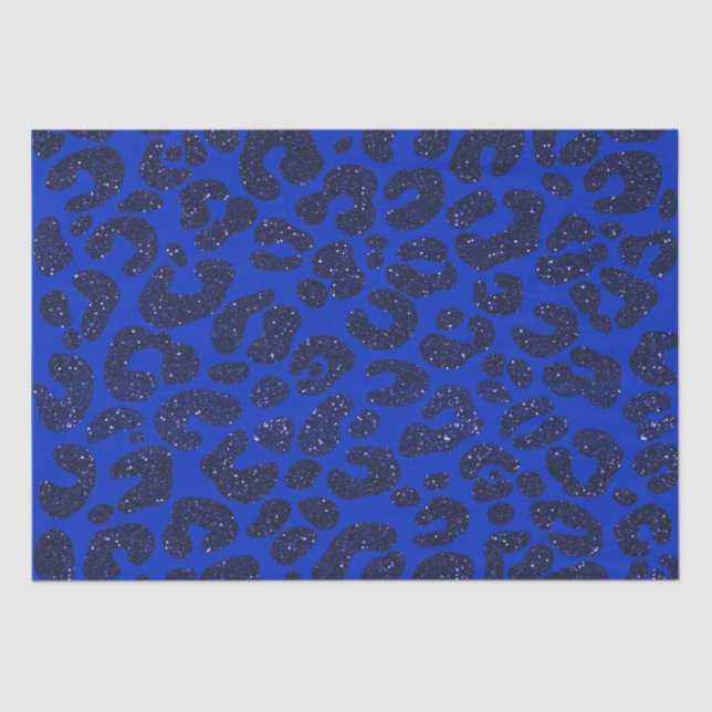 Papel De Seda Patrón de leopardo Purpurinoso azul (Anverso)