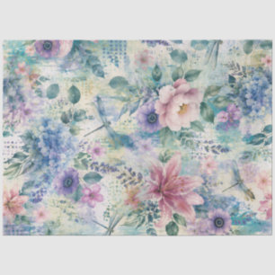 Papel De Seda Patrón de libélula floral acuarela