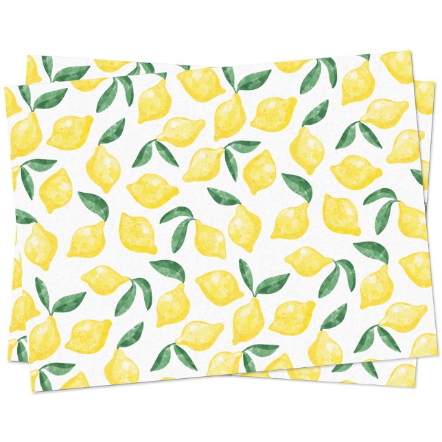 Papel De Seda Patrón de limón acuarela cítrico (Watercolor lemon green yellow and white tissue paper)