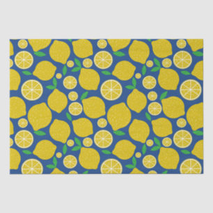 Papel De Seda Patrón de limón amarillo cítrico sobre azul 
