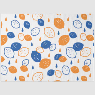 Papel De Seda Patrón de limón azul y Naranja juguetón con tema d