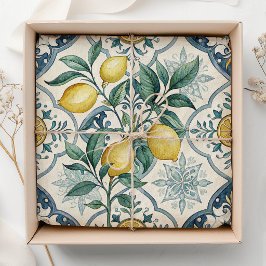 Papel De Seda Patrón de limón country francés de baldosa azul